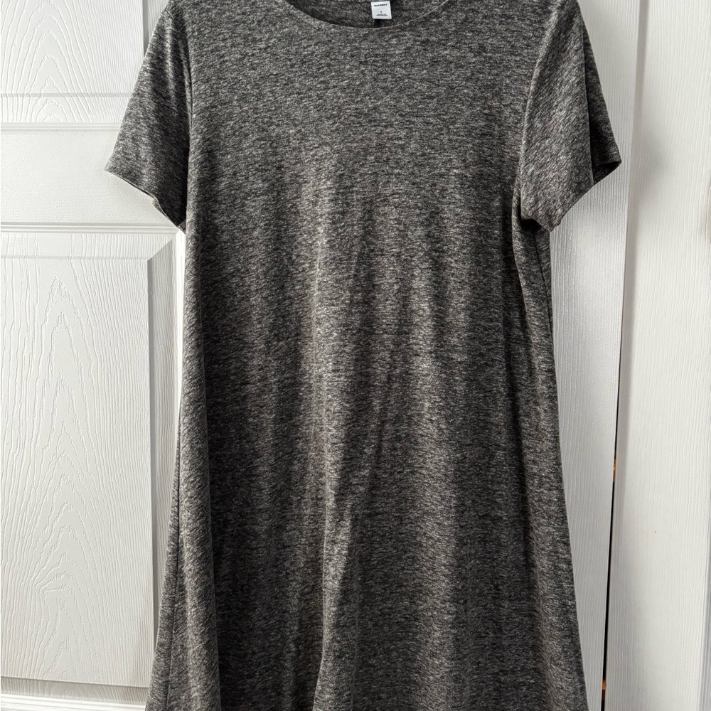Old Navy Heathered Charcoal Short-Sleeve Midi Dress